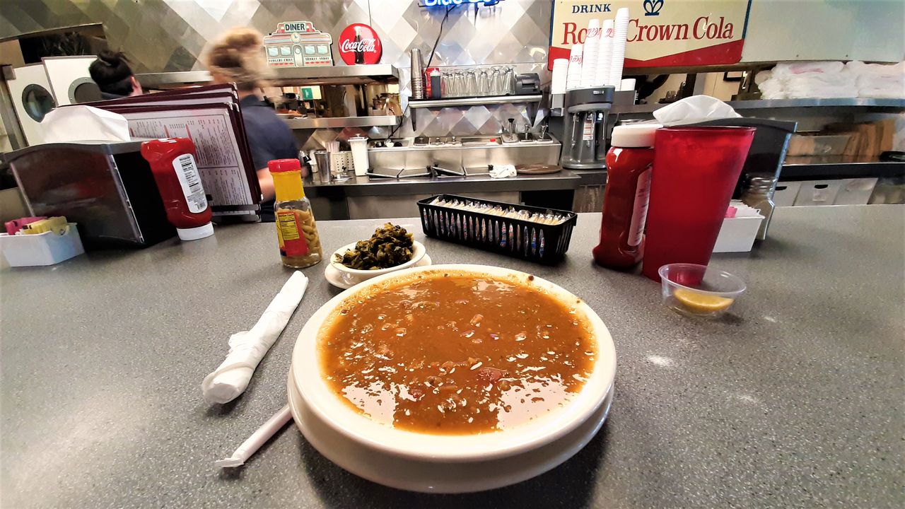 Enjoy a bowl of gumbo at the counter at Big Time Diner in Mobile.