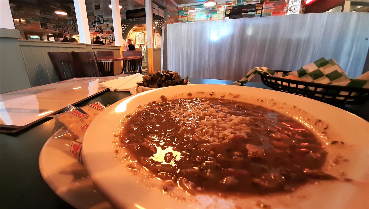 A brimming bowl of gumbo at a classic Mobile venue, Wintzell's Oyster House.