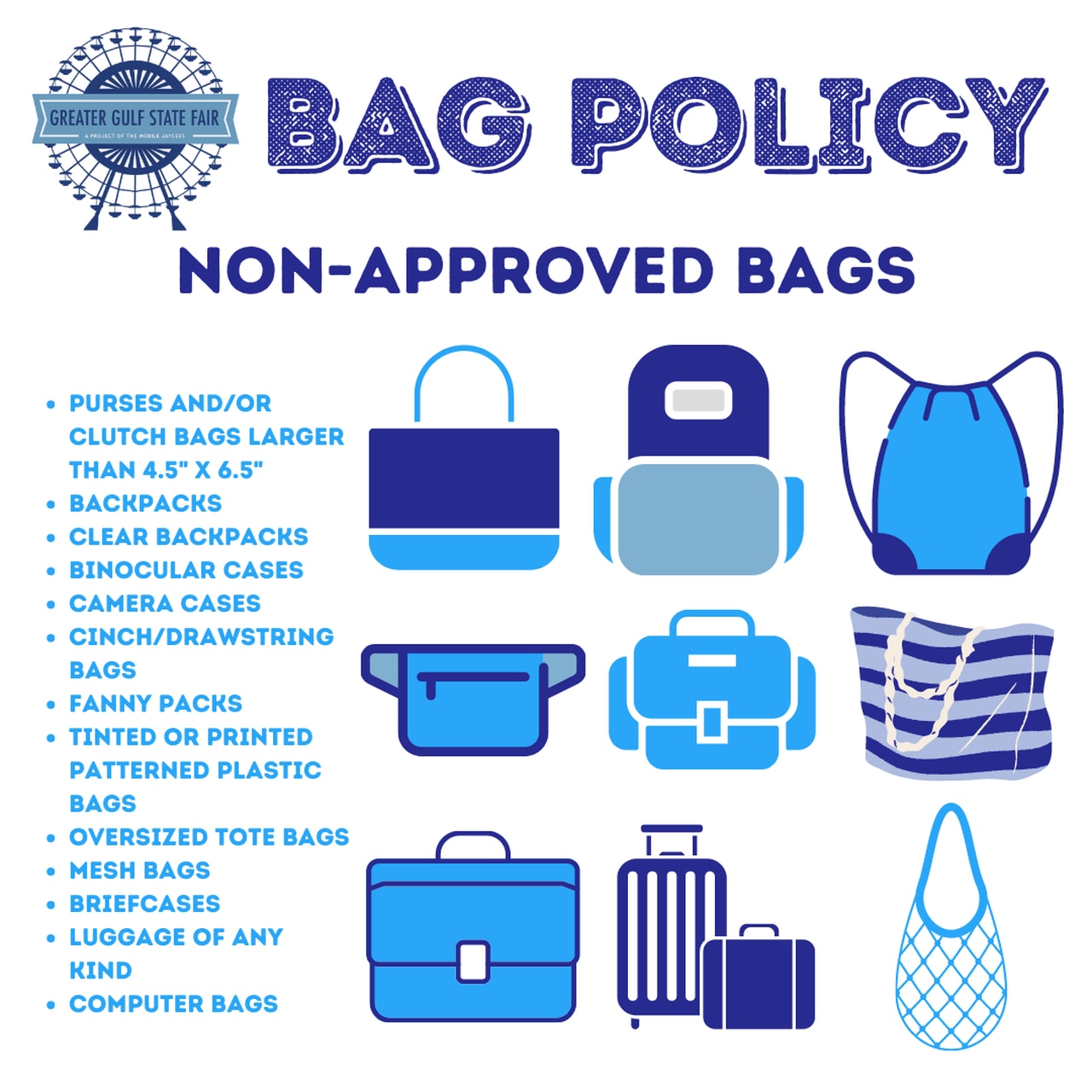 The Greater Gulf State Fair's clear bag policy rules out some bag options.