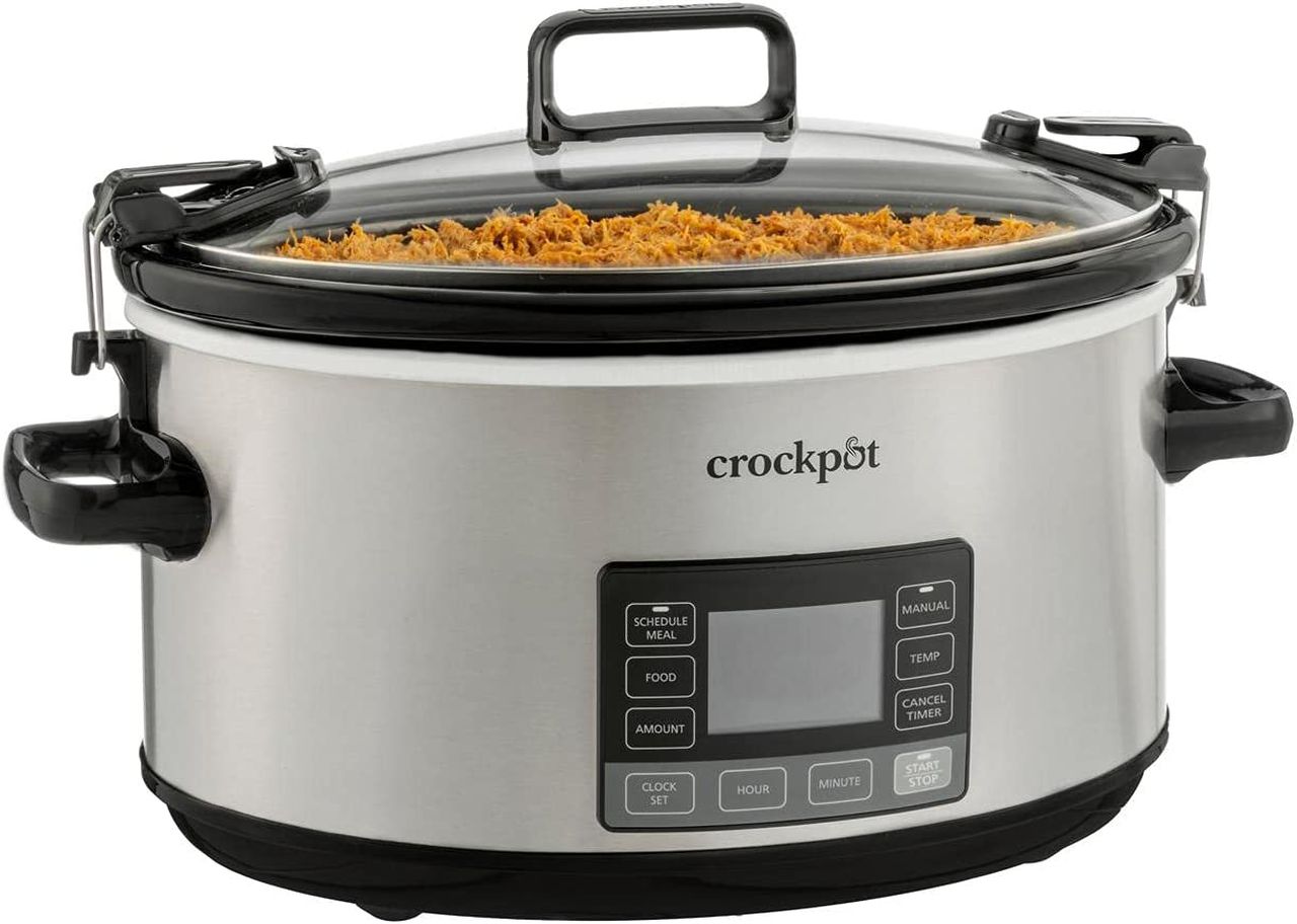 Crockpot Portable 7 Quart Slow Cooker with Locking Lid and Auto Adjust Cook Time