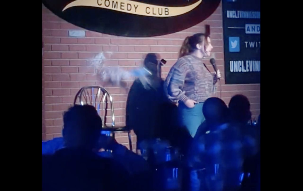 Comedian Ariel Elias gets beer thrown at her by pro-Trump hecklers, then chugs it