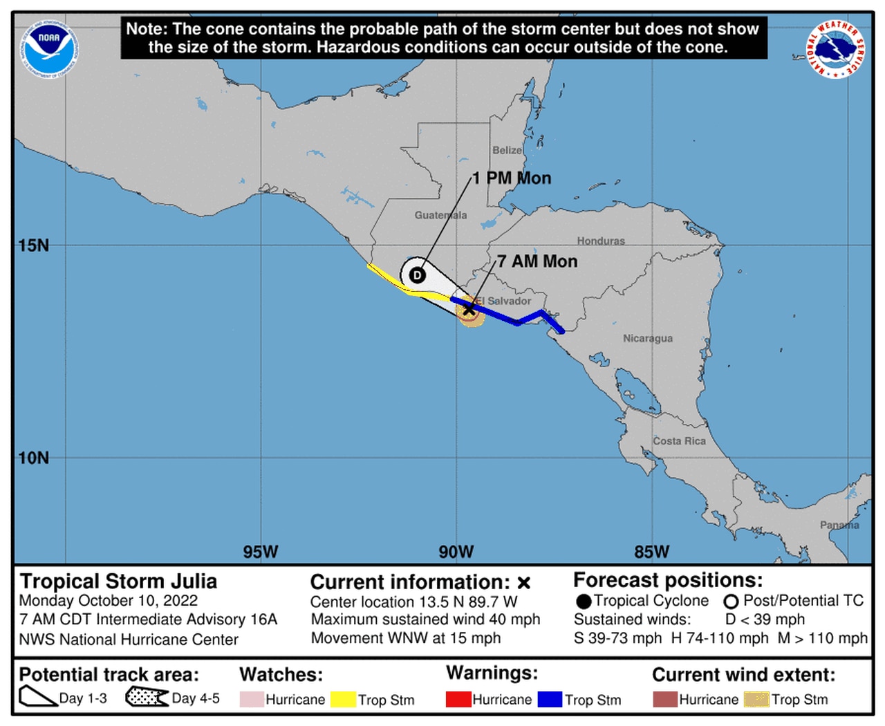 Tropical Storm Julia track