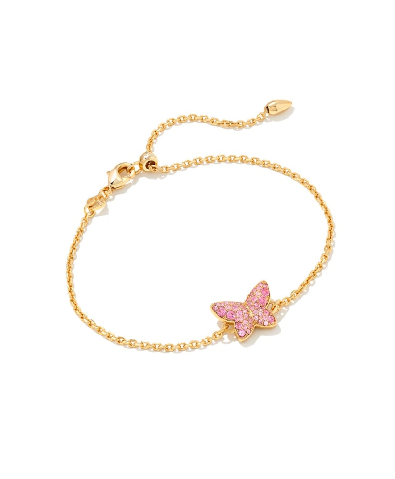 Lillia Butterfly Gold Delicate Bracelet in Pink Crystal