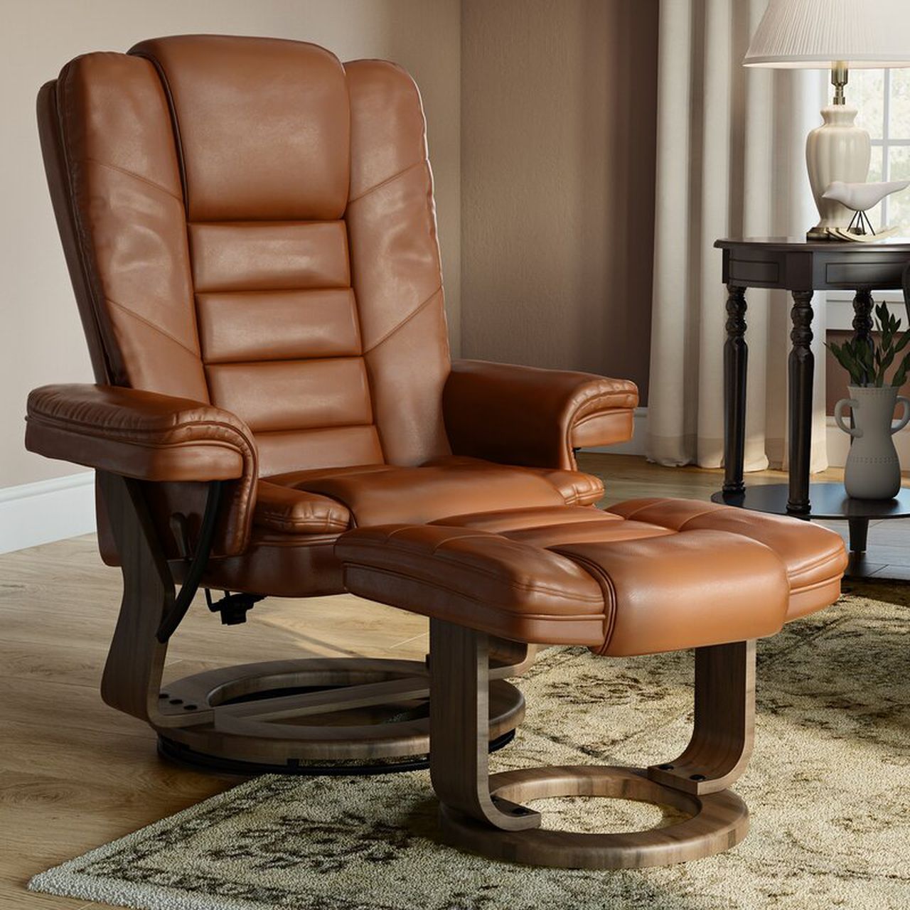 Vegan Leather Swivel Recliner with Ottoman