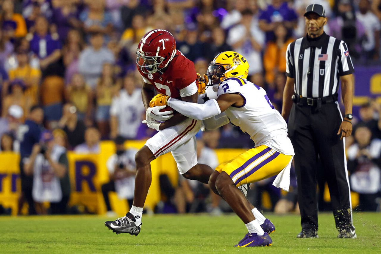 Alabama’s Nick Saban hit, takes hard fall during LSU game