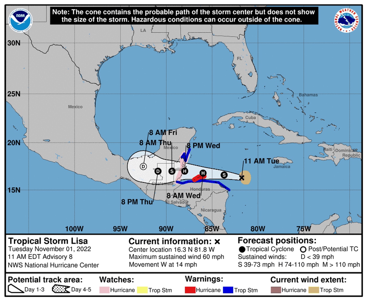 Tropical Storm Lisa track