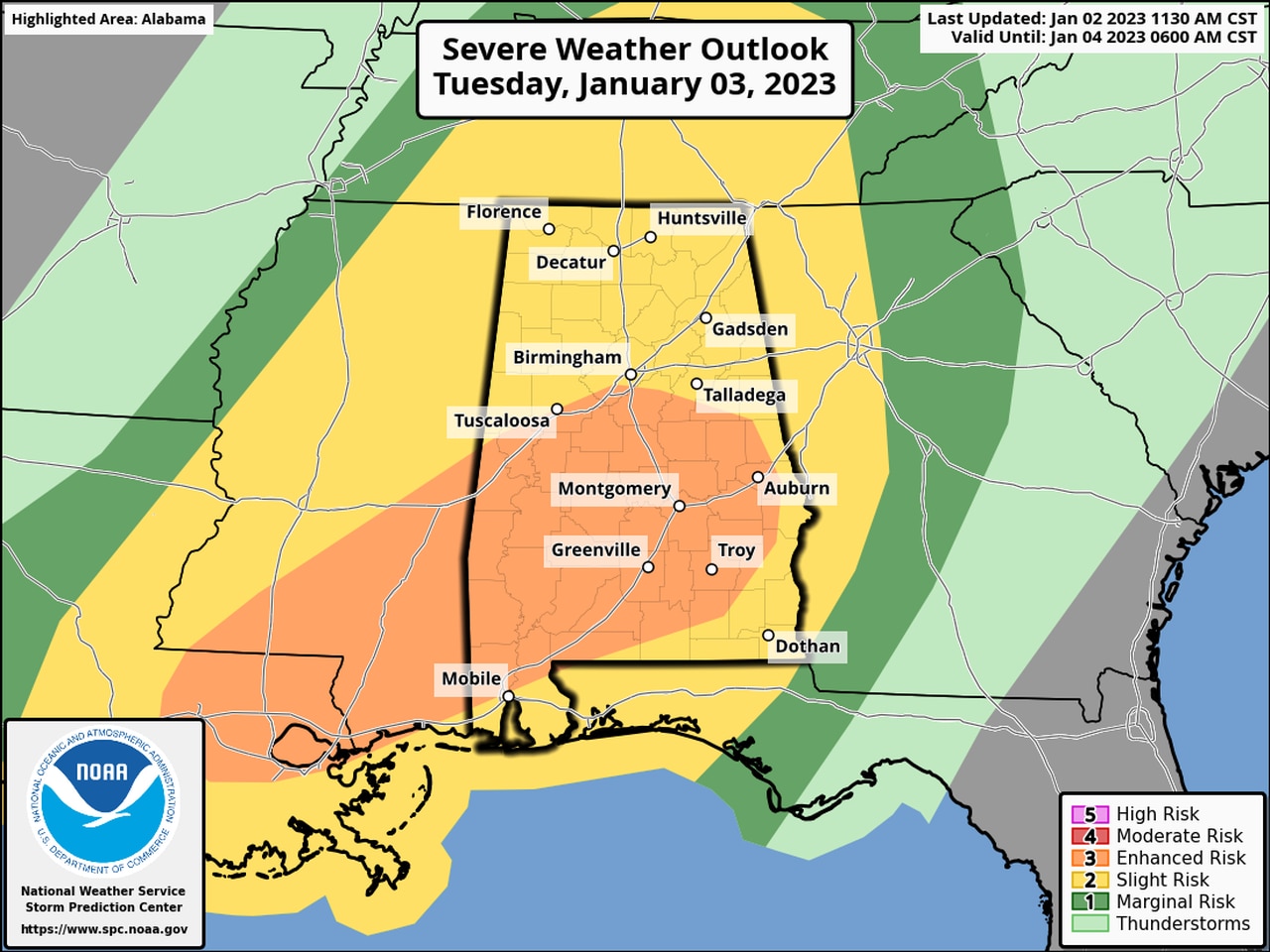 Alabama schools close, dismiss early due to severe weather Tuesday, Jan. 3