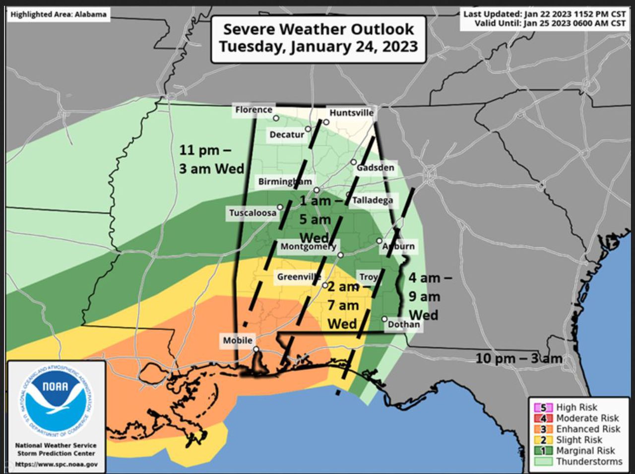 Alabama severe weather school delays for Wednesday, Jan. 25