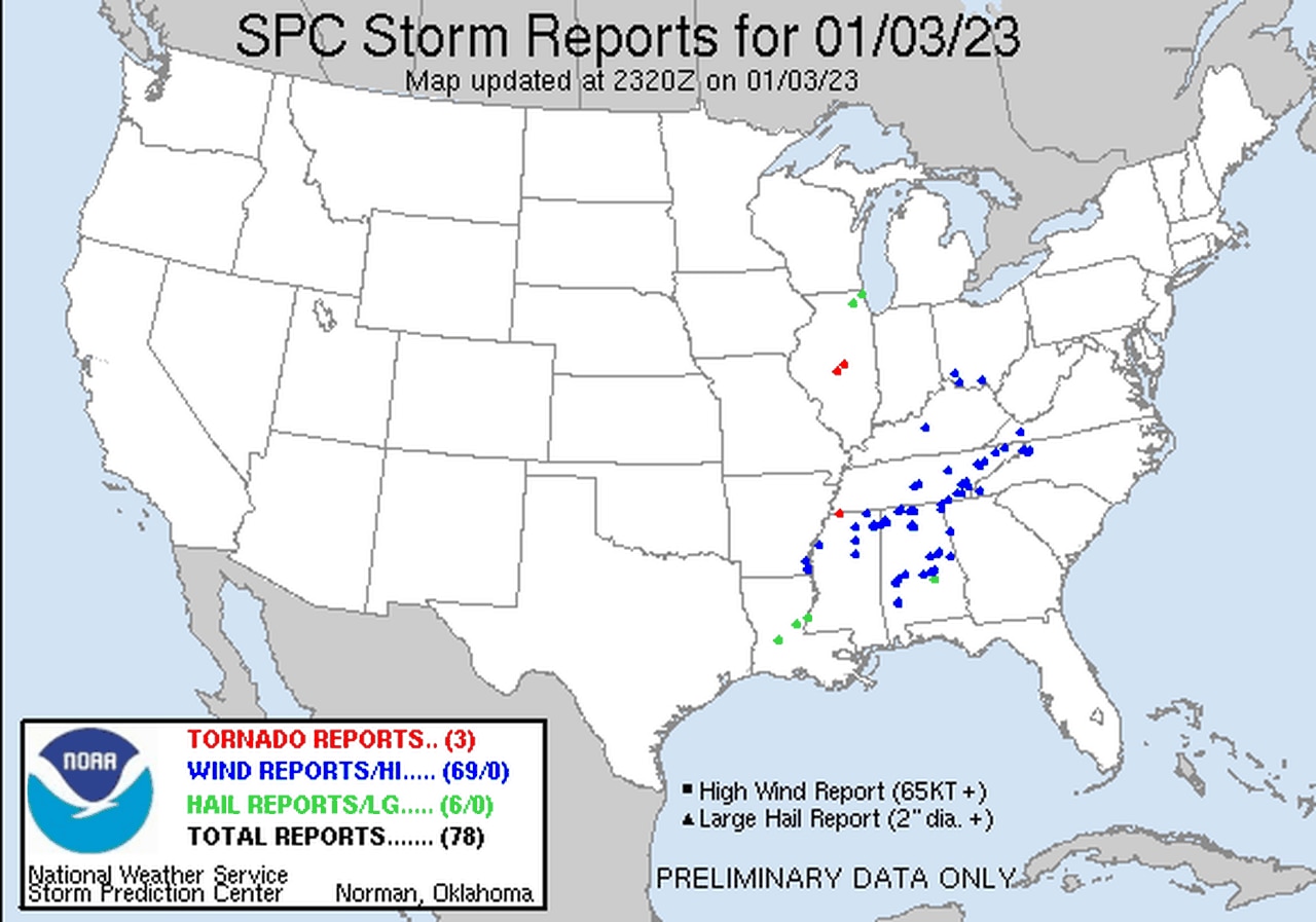 Preliminary storm reports