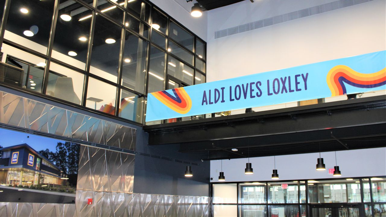 Supermarket chain Aldi held a ribbon-cutting for a new regional headquarters and distribution center in Loxley, Ala., on Jan. 31, 2023. The center ultimately will serve about 100 stores in a region along the central Gulf Coast.