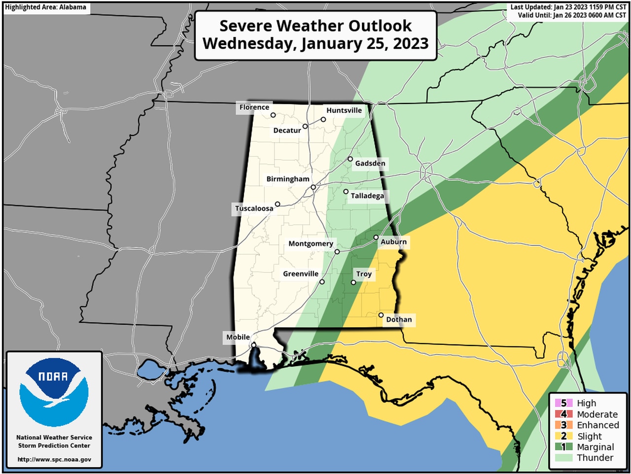 Enhanced risk for severe weather tonight in part of Alabama