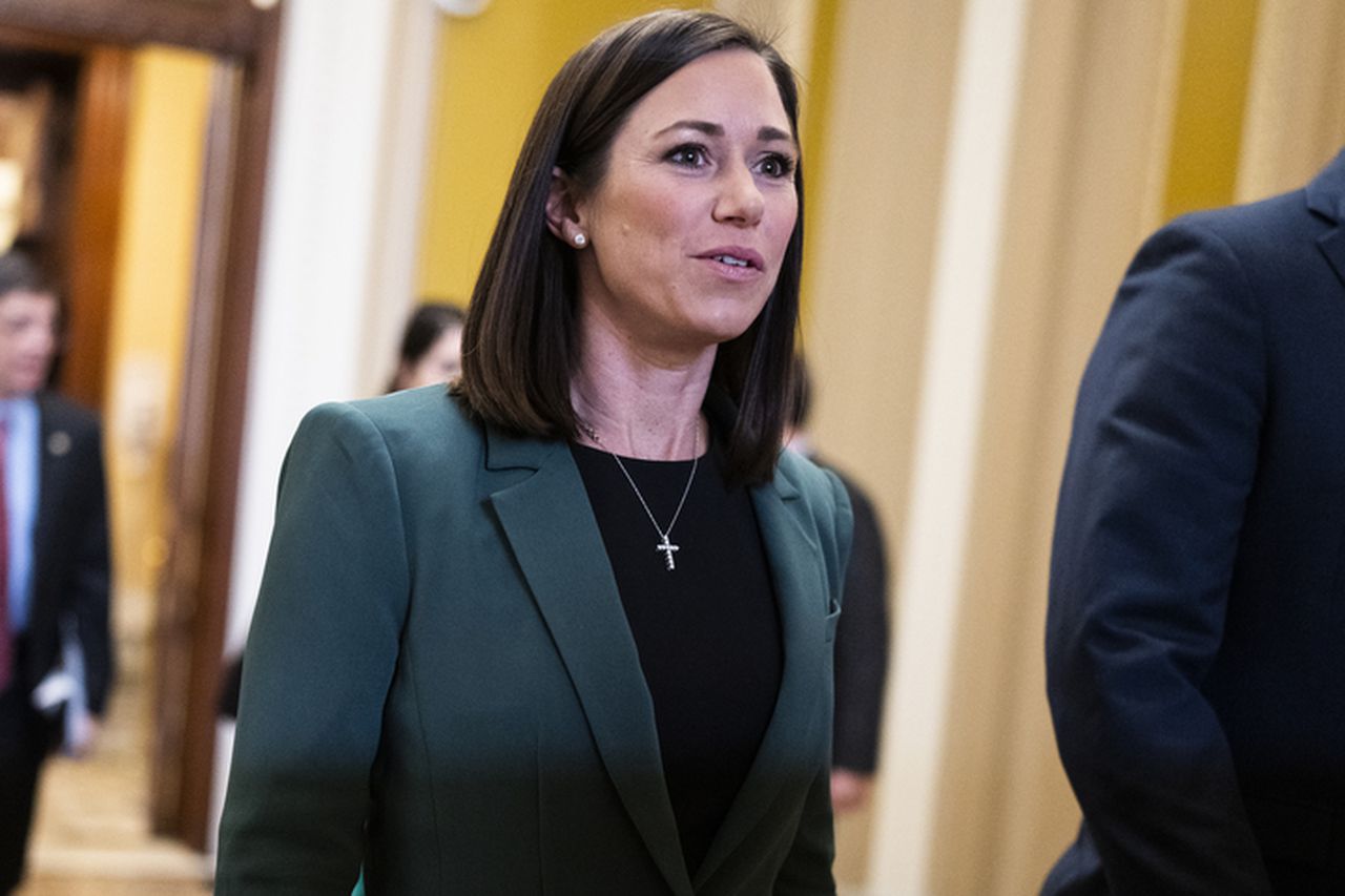 Senator-elect Katie Britt, R-Ala., makes her way to a meeting with Senate Minority Leader Mitch McConnell, R-Ky., and incoming Republican Senators-elect in the U.S. Capitol on Tuesday, November 15, 2022. (Tom Williams/CQ-Roll Call, Inc via Getty Images)