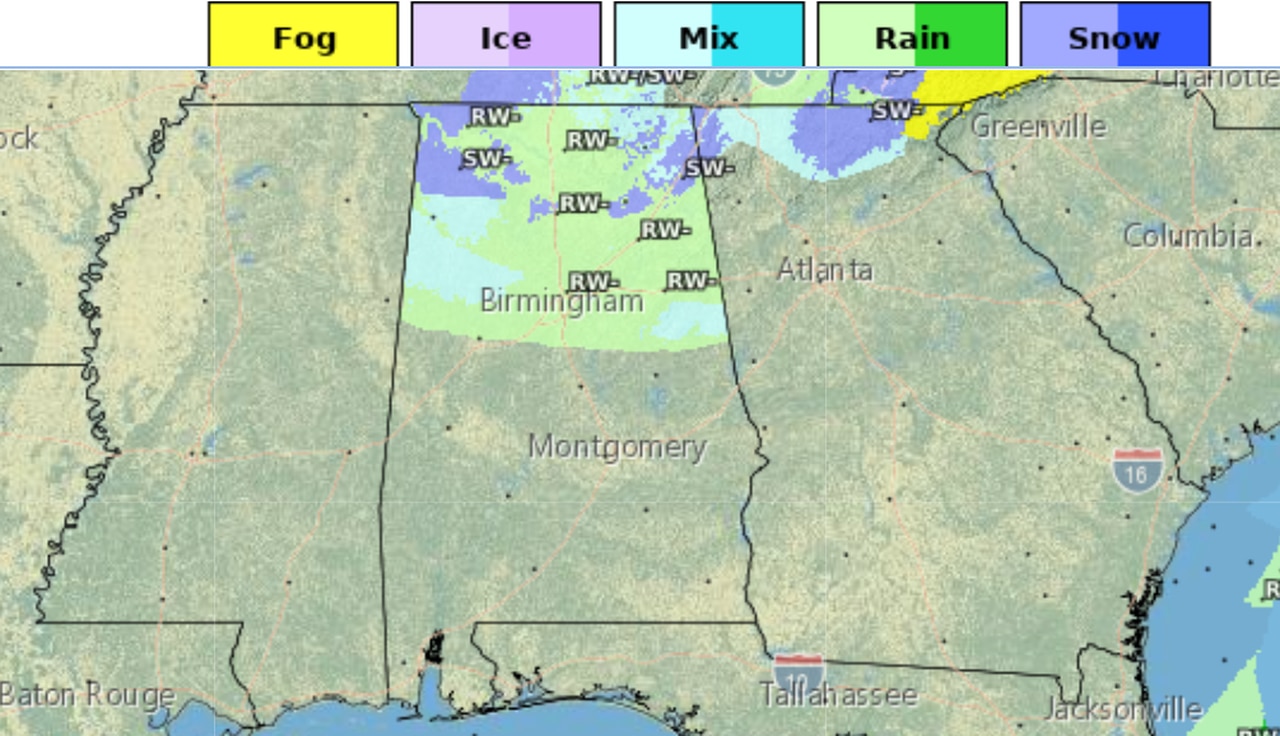 Snow flurries possible in parts of Alabama tonight