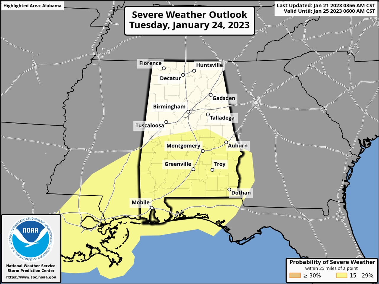 Stormy pattern for Alabama through Wednesday