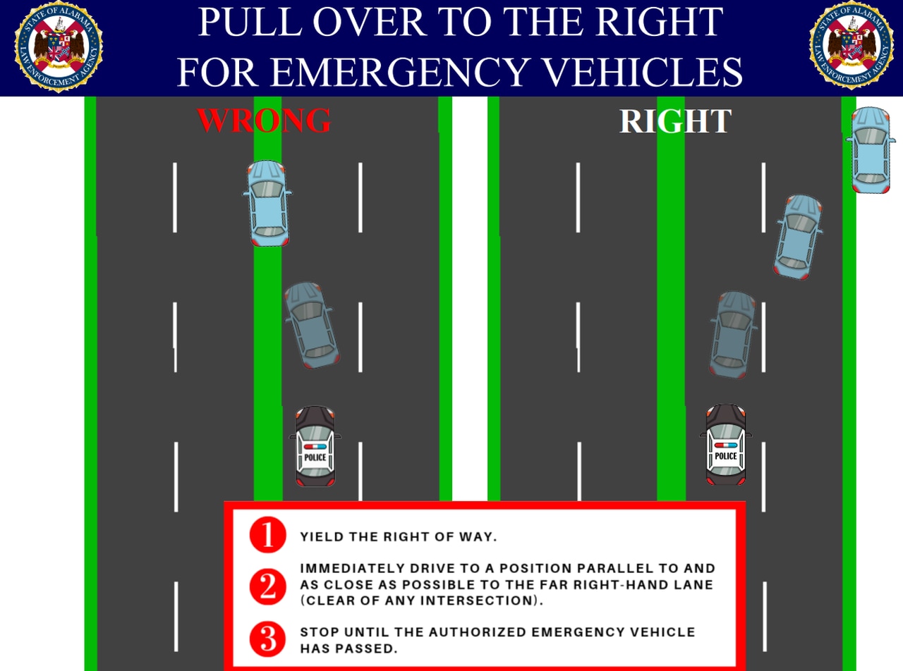 Alabama troopers issue reminder to yield right of way to emergency vehicles