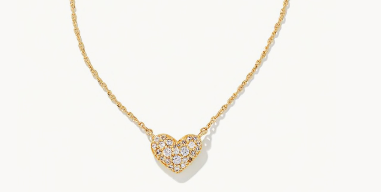 Kendra Scott Ari Gold Pave Crystal Heart Necklace in White Crystal