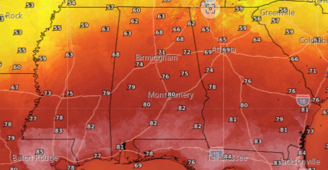 Record high temperature in Mobile on Friday