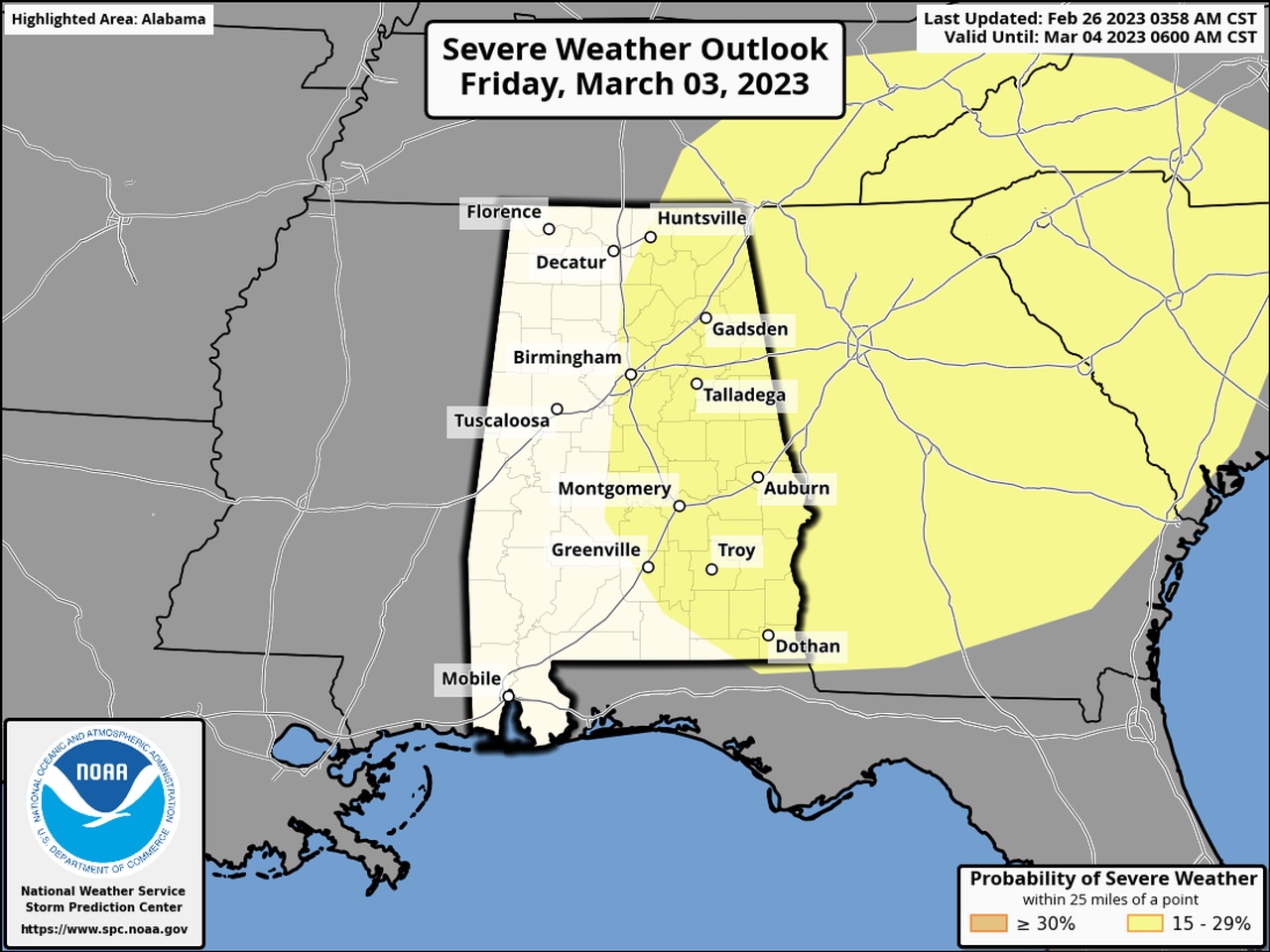 Severe weather possible late this week across Alabama