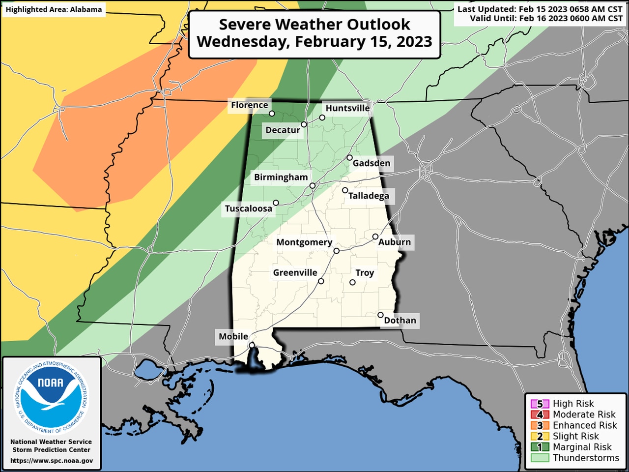 Severe weather risk increases for Alabama on Thursday