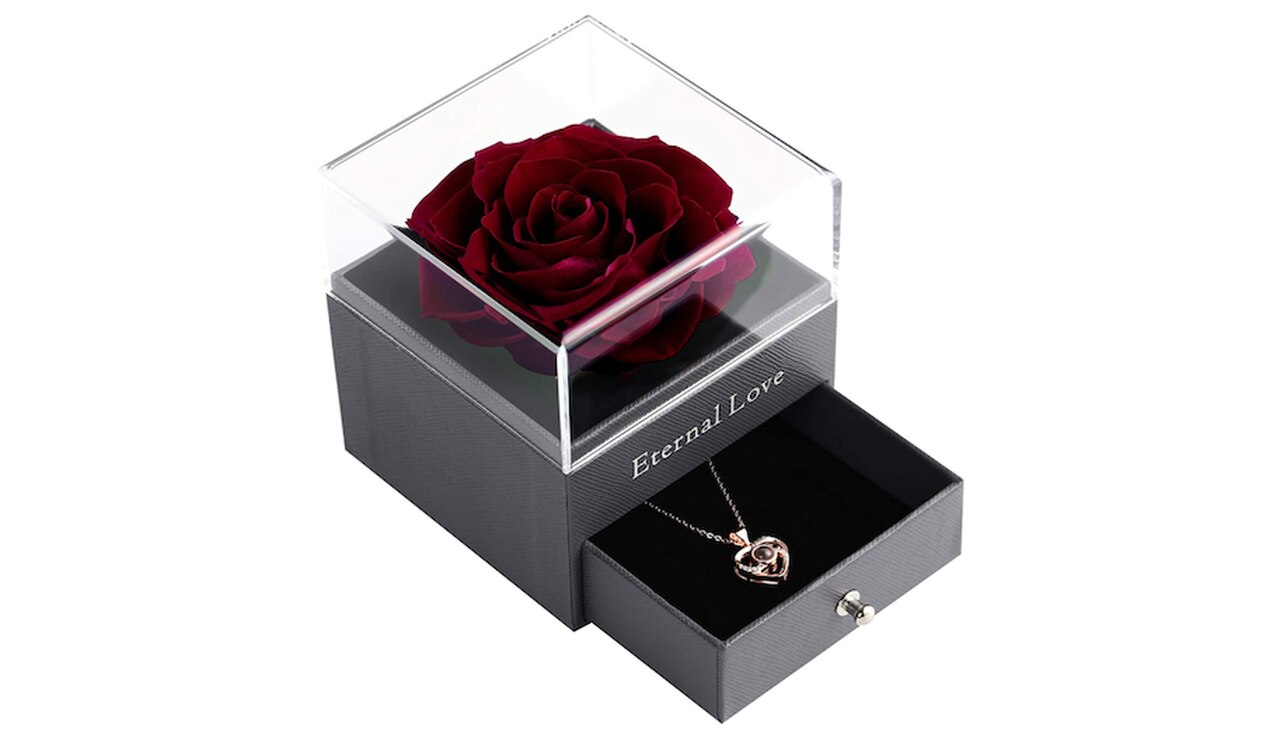 Tiaronics Real Preserved Rose Gift Box with Rose Necklace