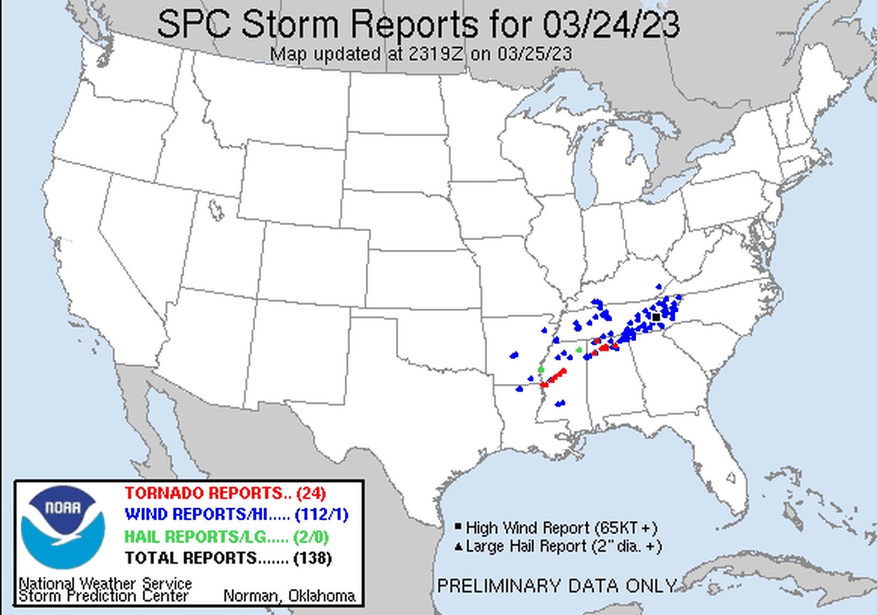 3 tornadoes confirmed in Alabama from earlier storms