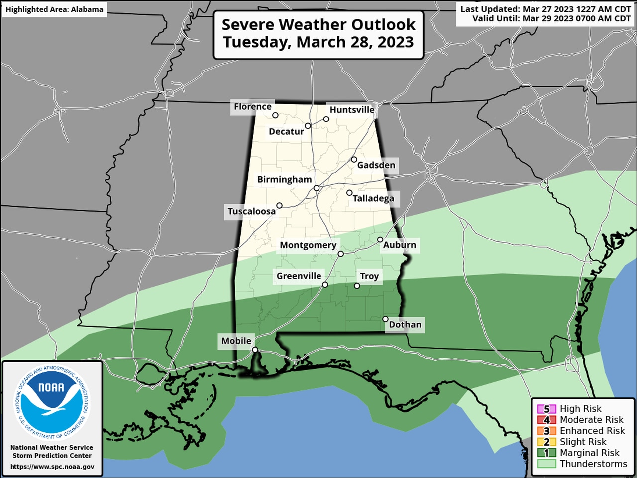 A few storms possible in Alabama Monday and Tuesday