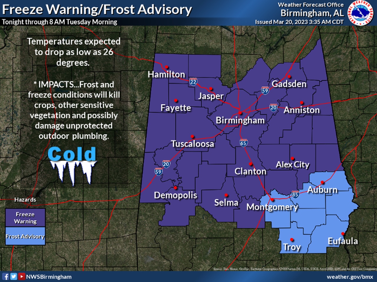 Central Alabama frost/freeze