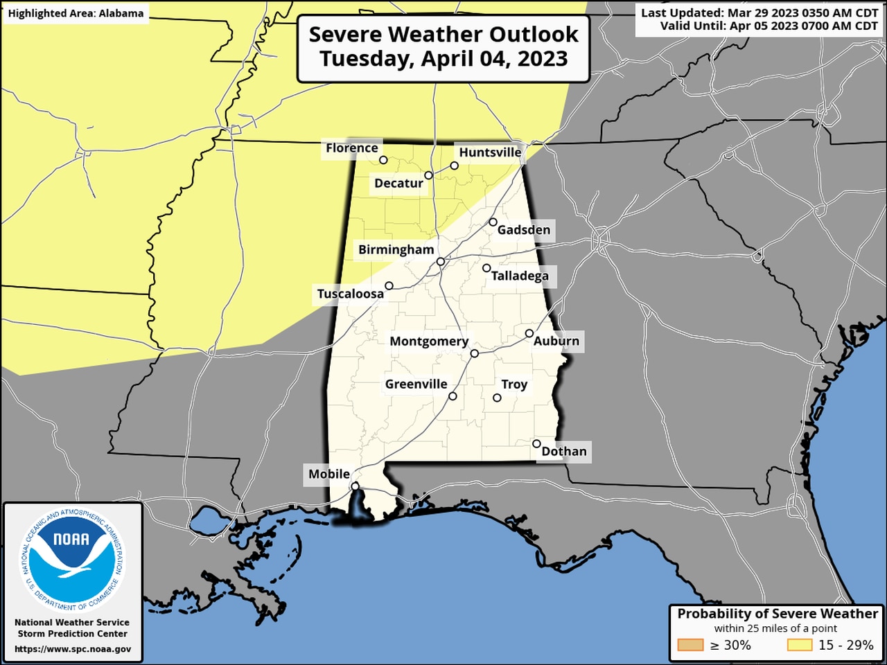 Enhanced risk for severe weather for Alabama on Friday