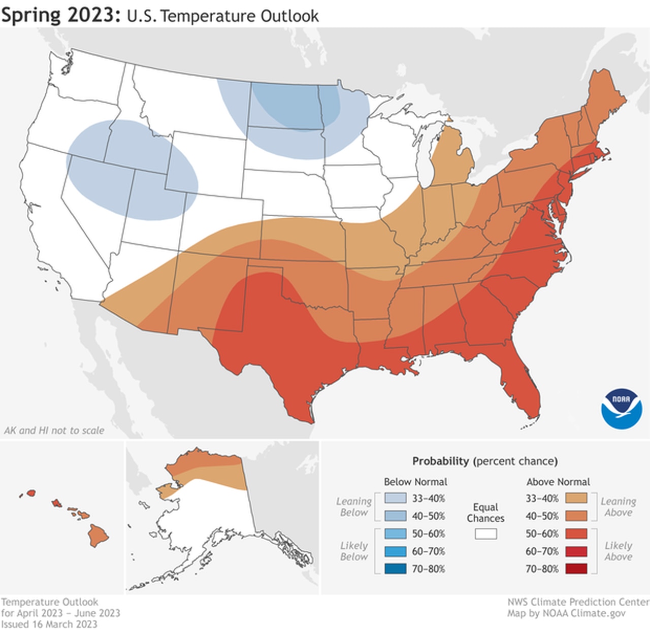 Spring outlook for temperatures