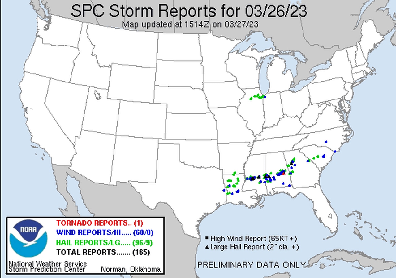 How many tornadoes have hit Alabama in past few days?