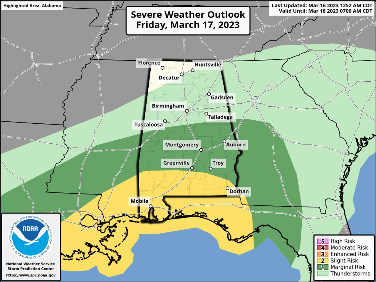 Scattered severe storms possible Friday in Alabama