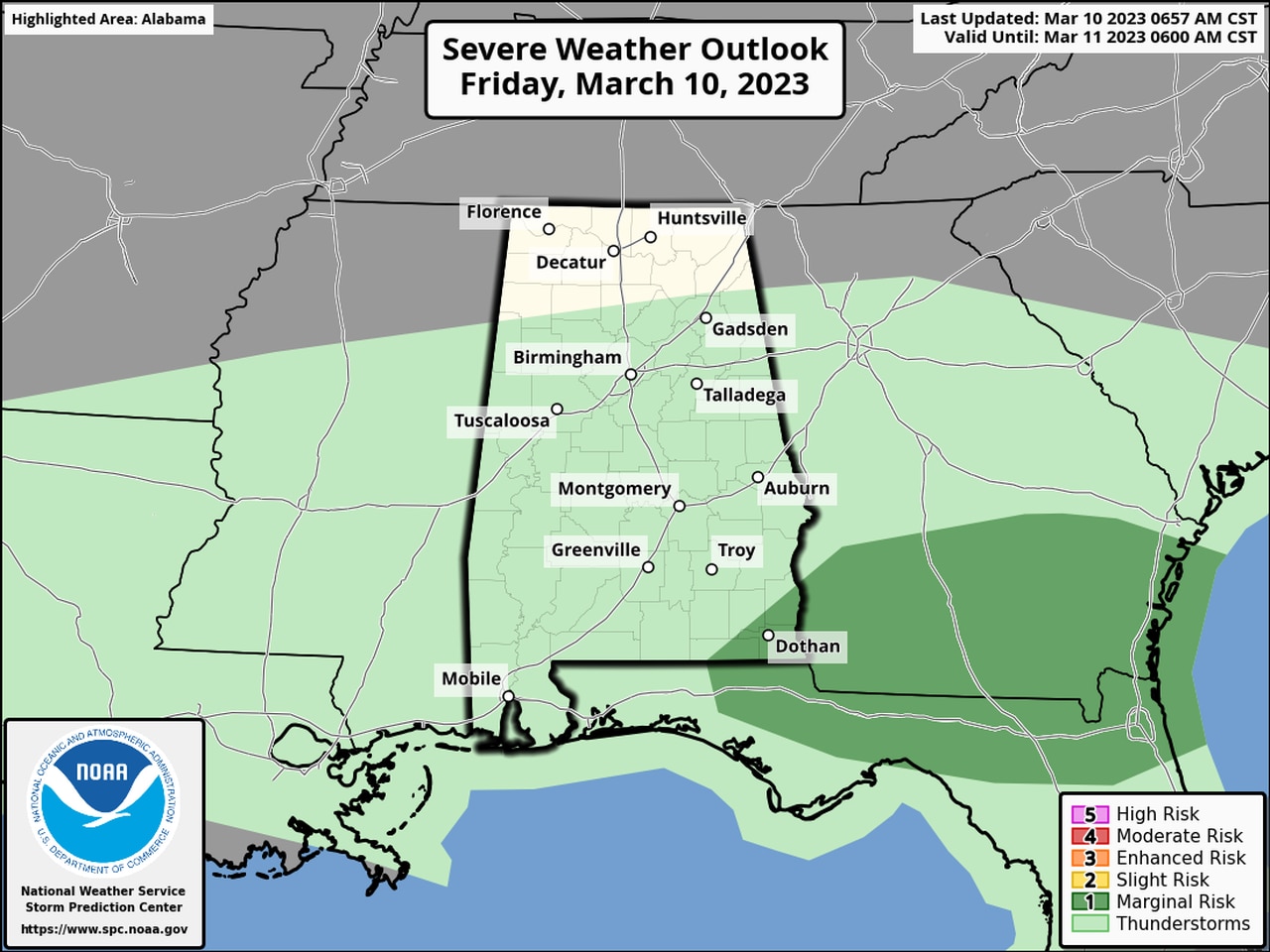 Severe weather possible in Alabama on Sunday