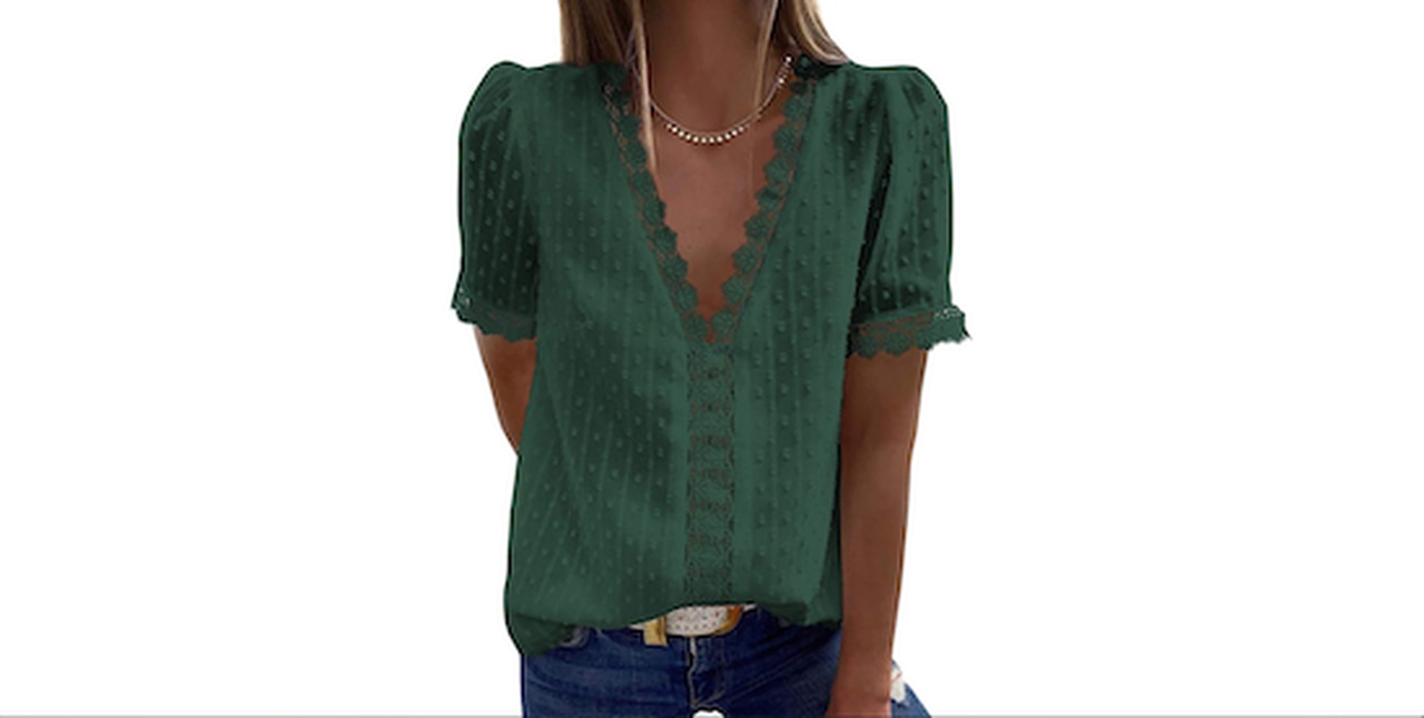 Dokotoo Women’s V Neck Lace Crochet Tunic Top