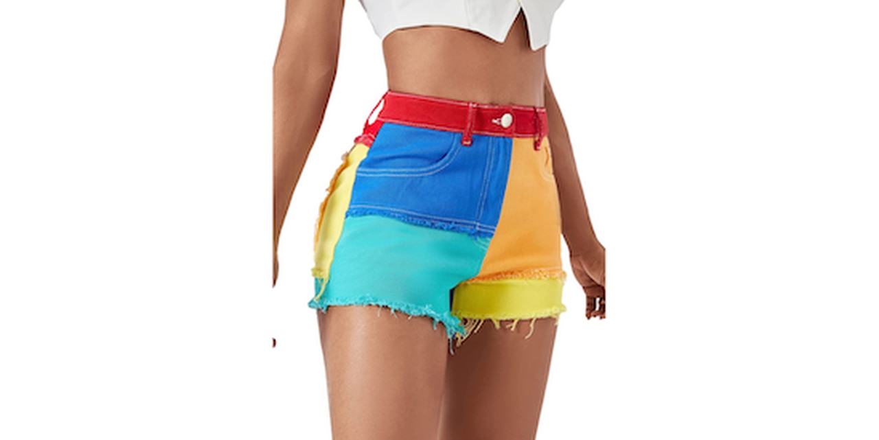 Women’s Color Block High Waisted Jean Shorts