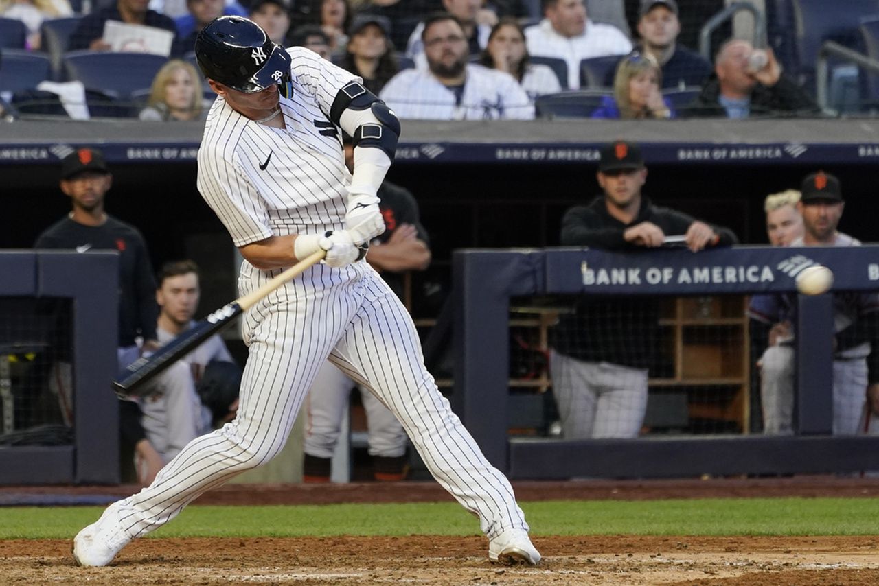 New York Yankees third baseman Josh Donaldson hits a home run