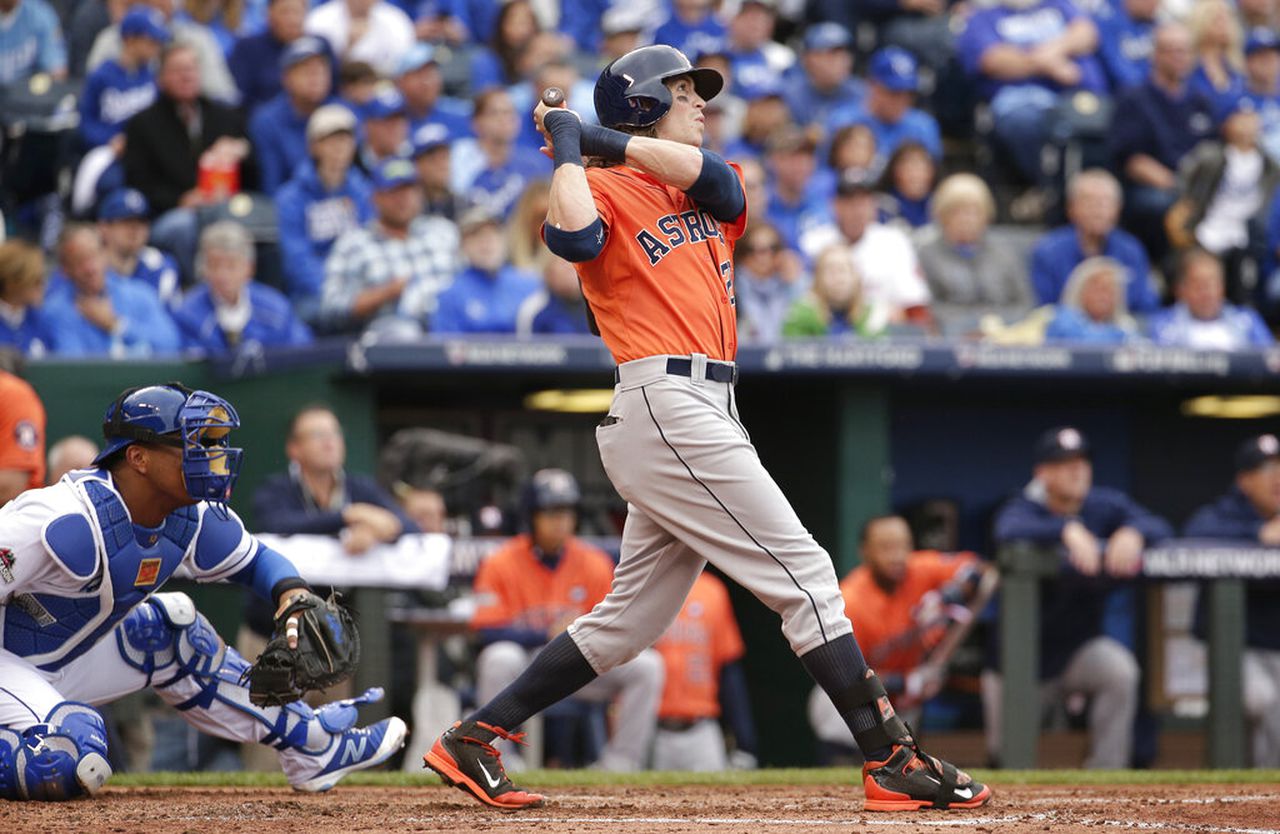 Houston Astros outfielder Colby Rasmus hits a home run