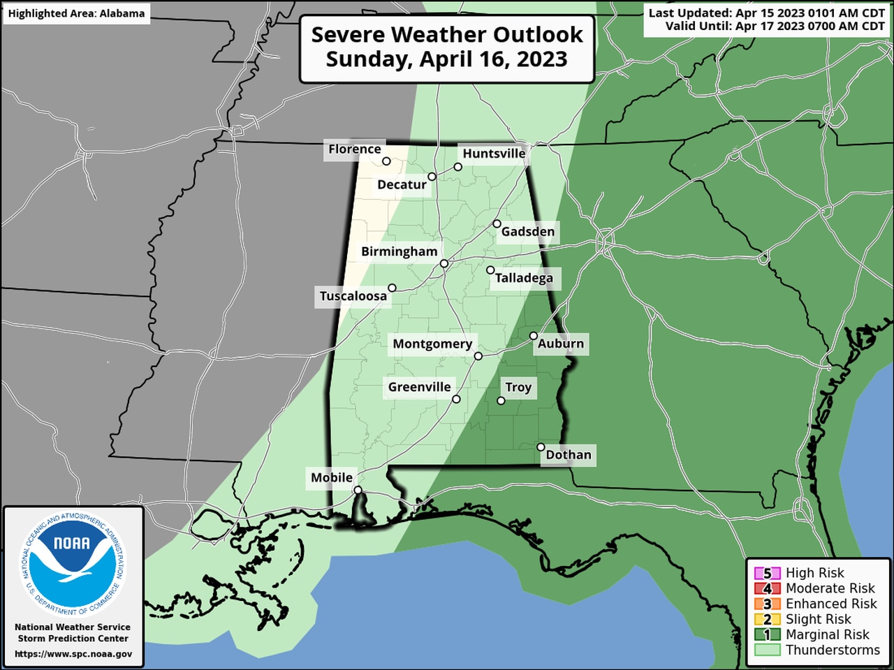 A few storms possible in south and west Alabama today