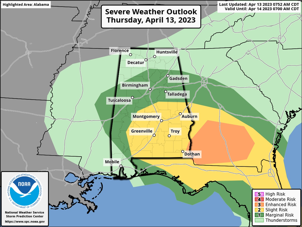 A few strong storms possible in parts of Alabama Thursday