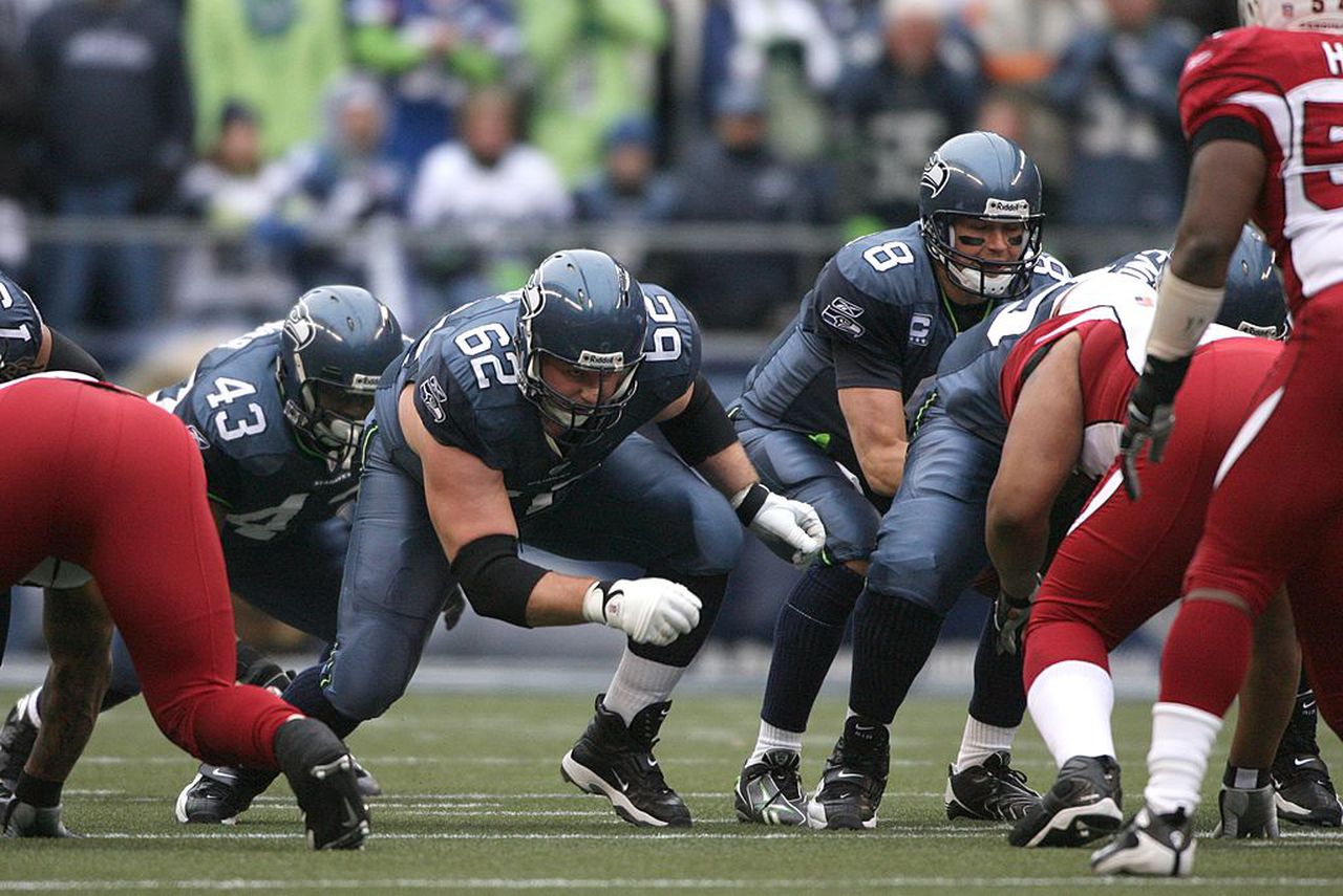 Seattle Seahawks right guard Chris Gray comes off the line