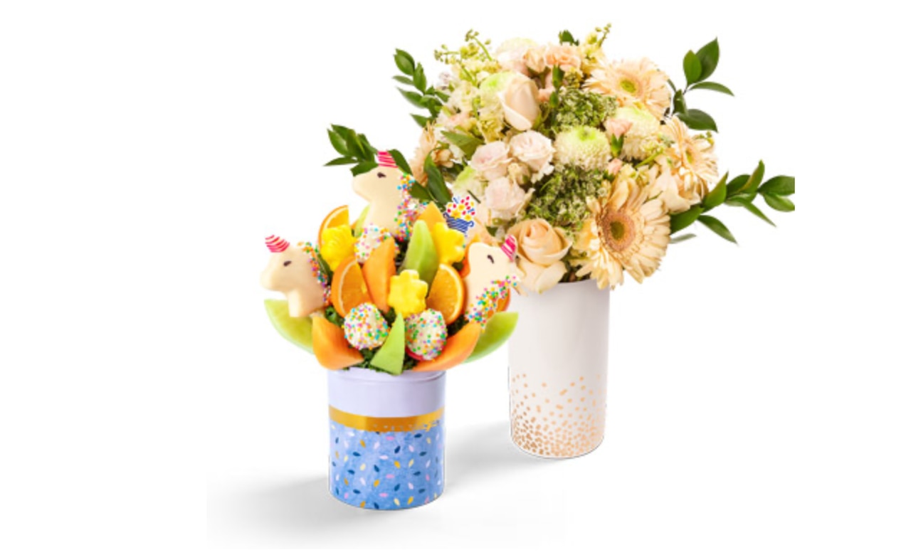 Unicorn Fruit Bouquet and Flowers Gift Bundle