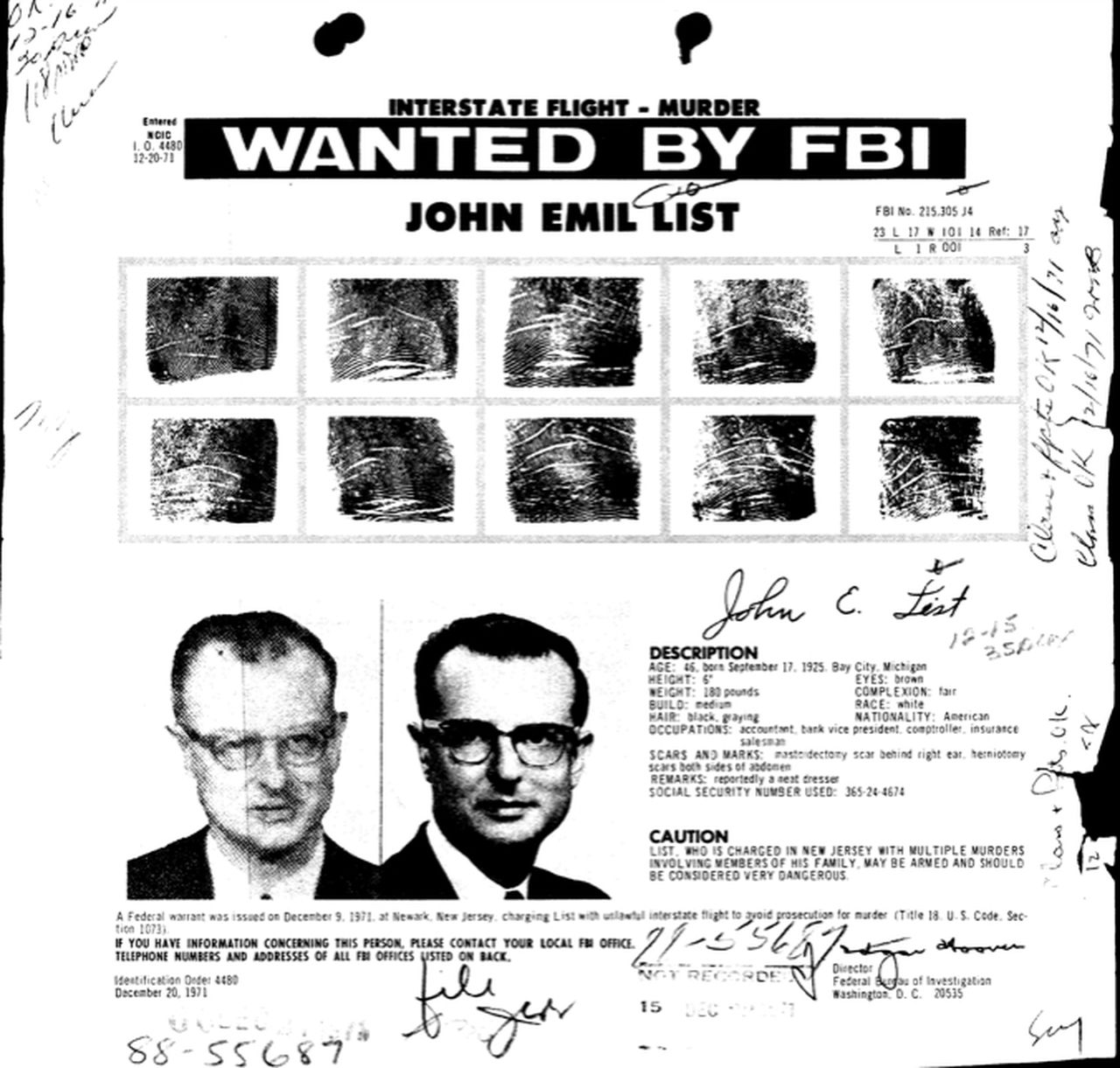 John List wanted poster