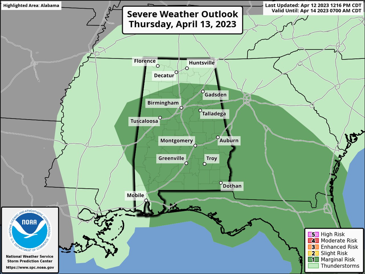 Isolated severe storms possible Thursday in Alabama