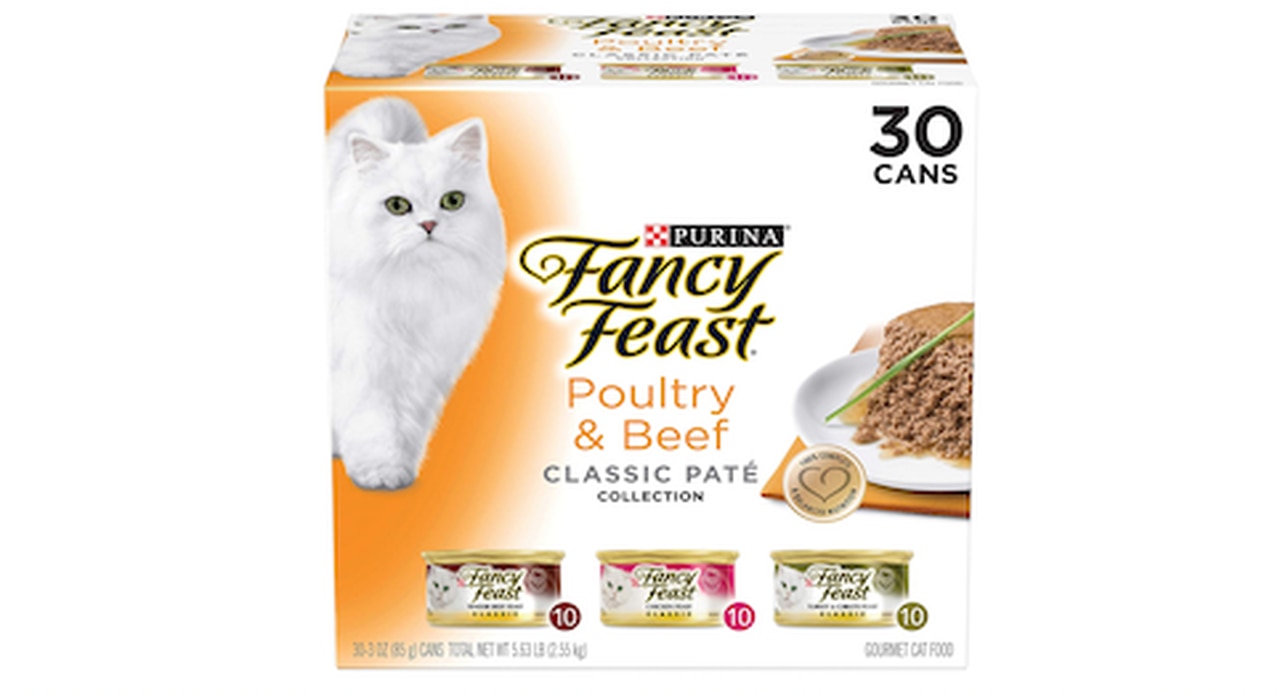 Purina Fancy Feast Grain Free Pate Wet Cat Food Variety Pack, Poultry & Beef Collection