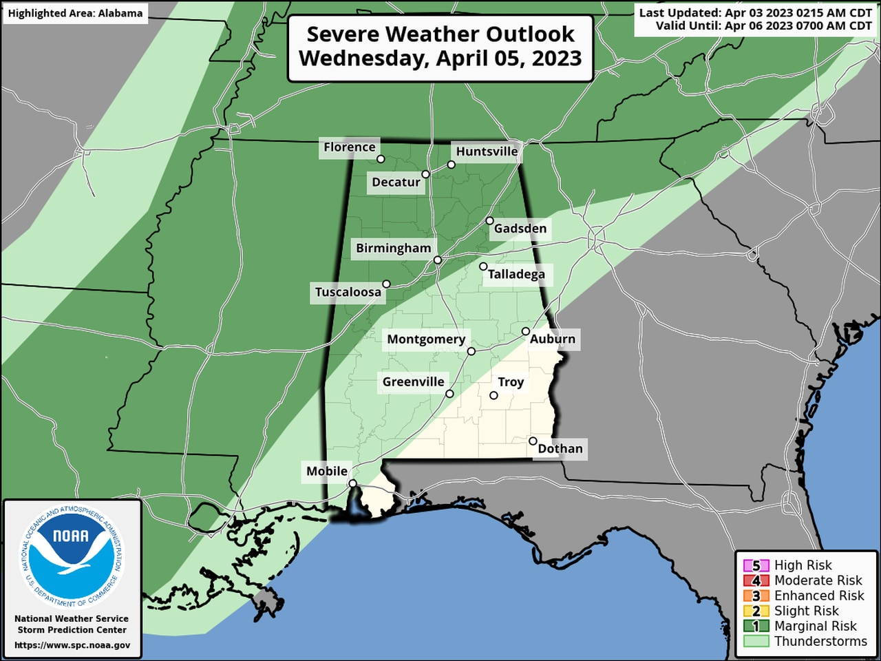 Severe weather risk increases for south Alabama today