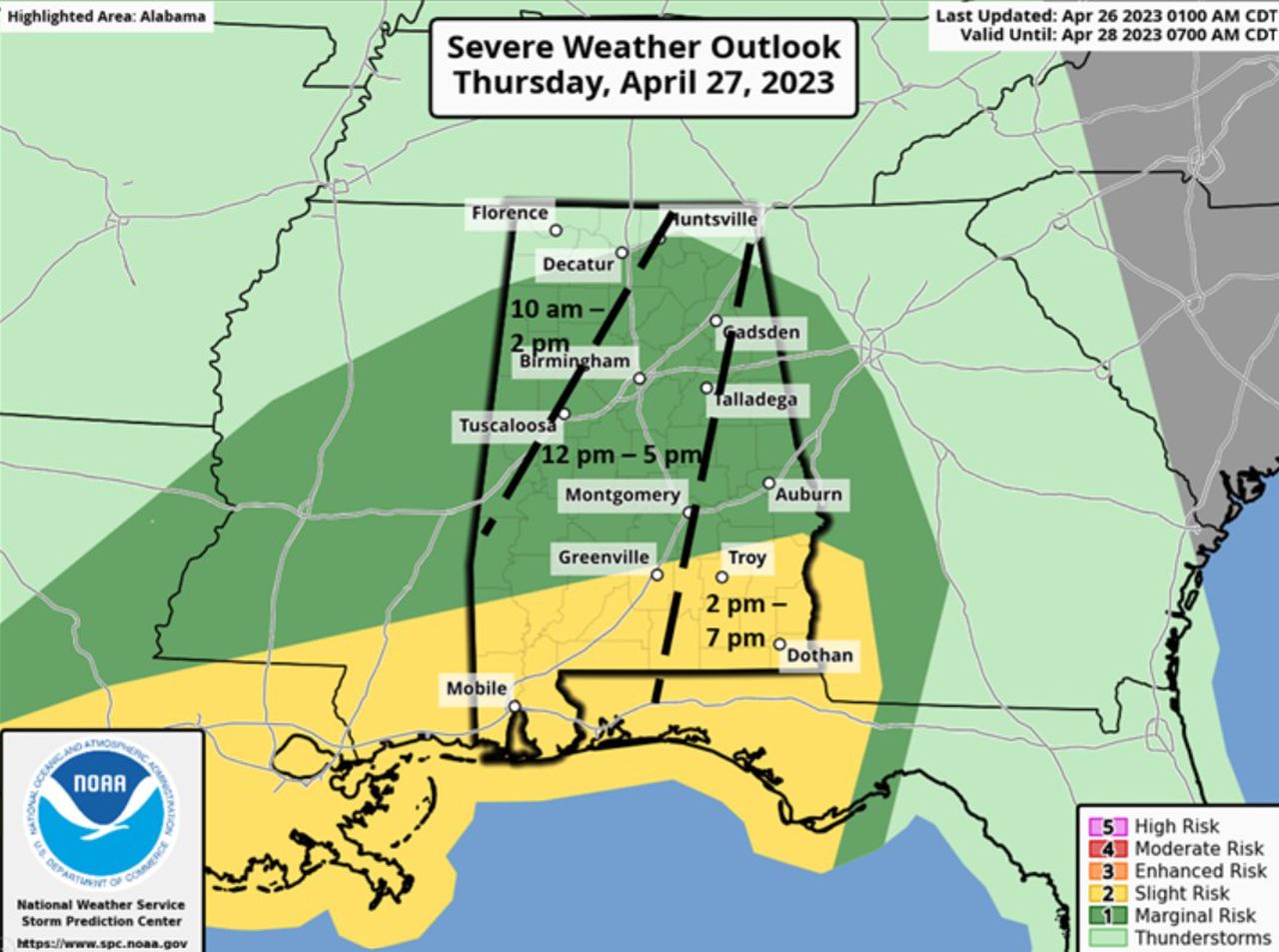 Severe weather threat in Alabama for Wednesday, Thursday: When will storms arrive?