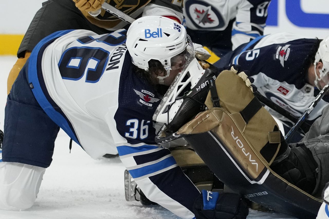 Watch Winnipeg’s Morgan Barron take skate to face, get 75 plus, return to game