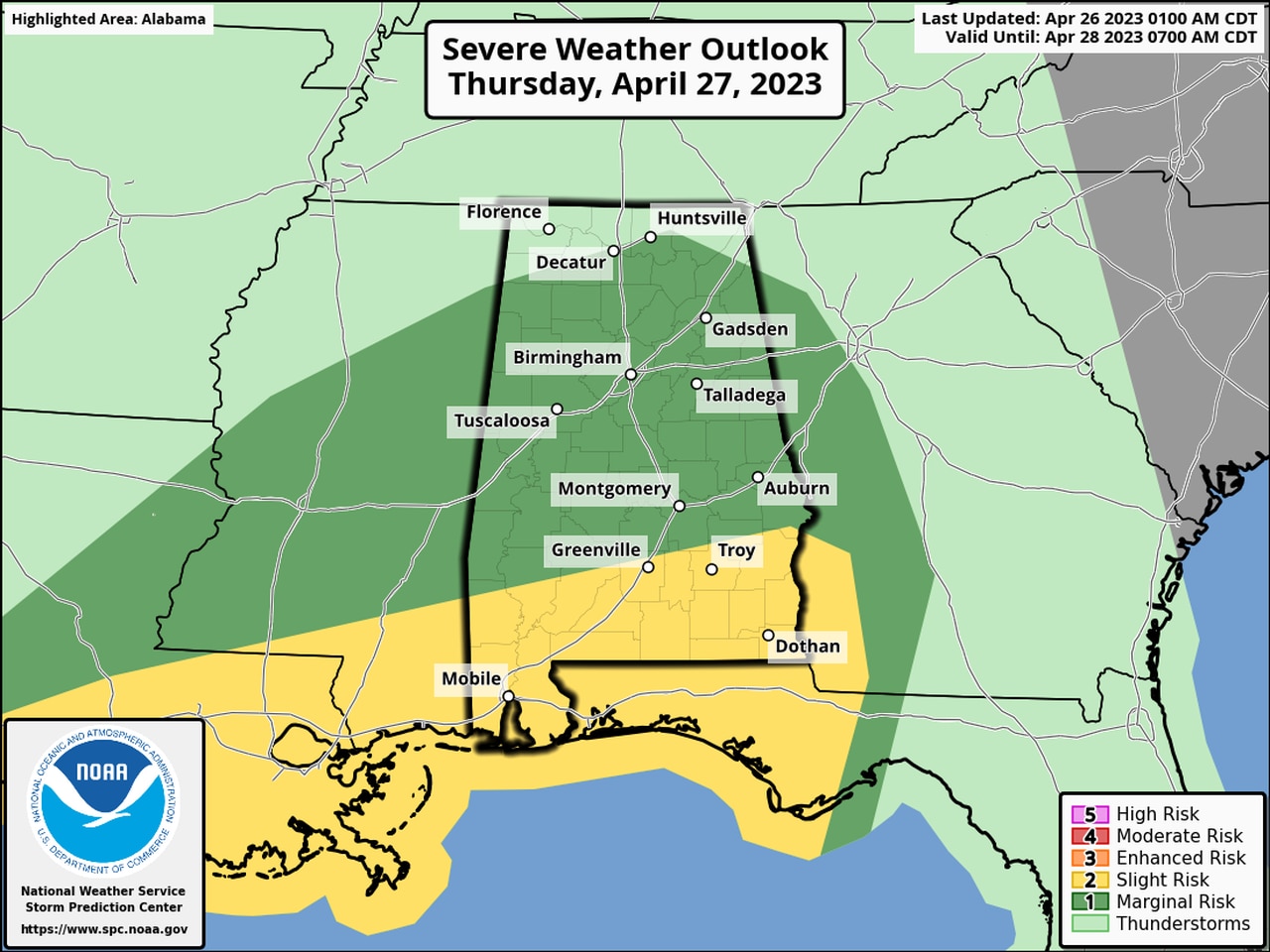 When will strong storms be possible in Alabama