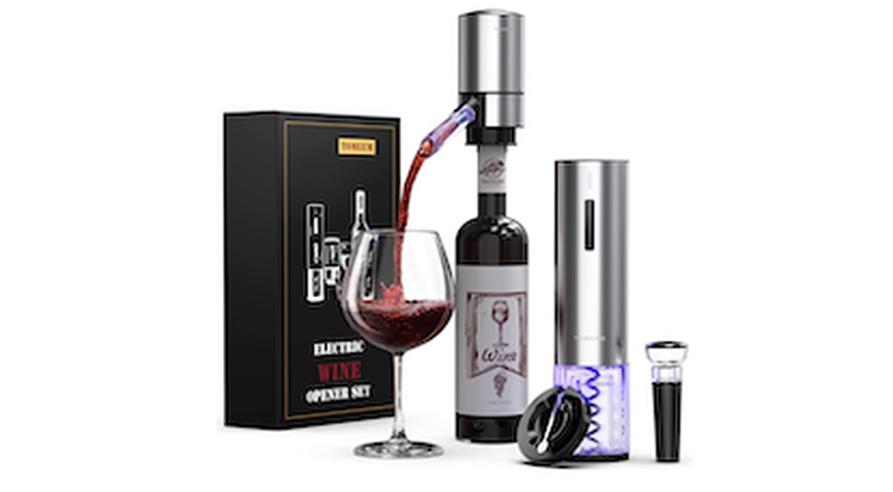 Electric Wine Opener Set with Rechargeable Wine Opener, Electric Wine Aerator, Vacuum Stoppers and Foil Cutter