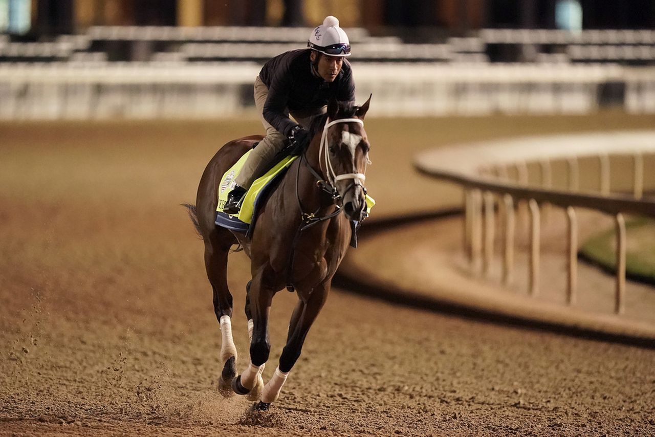 Verifying works out at Churchill Downs on Tuesday, May 2, 2023, in Louisville, Ky.