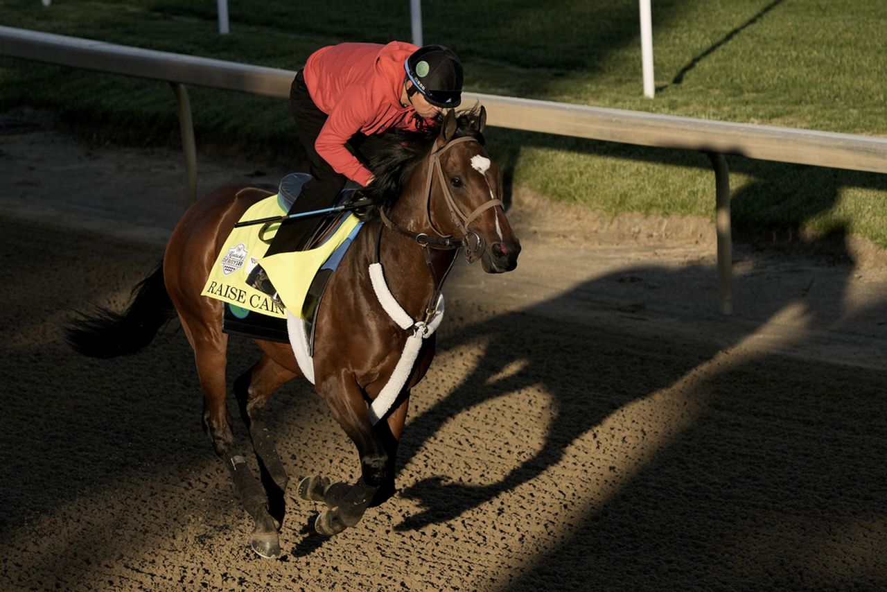 Raise Cain works out at Churchill Downs on Wednesday, May 3, 2023, in Louisville, Ky.